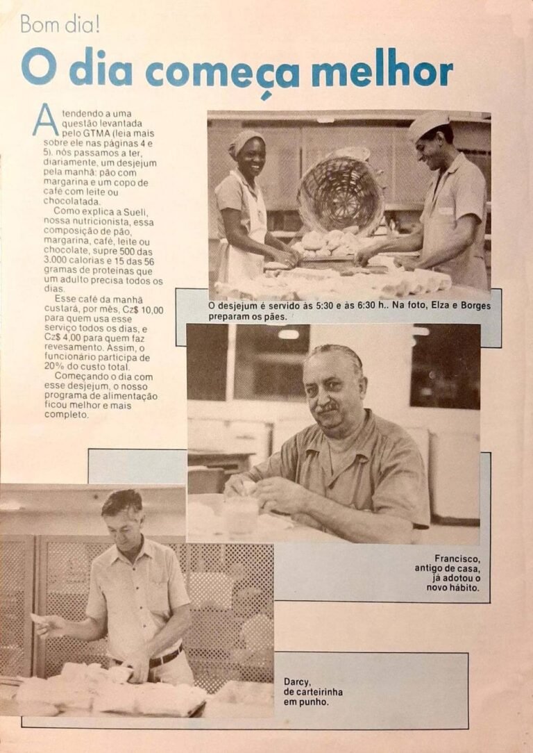 pagina do Jornal da empresa com matéria escrita e imagens referente ao novo desjejum que será servido na empresa